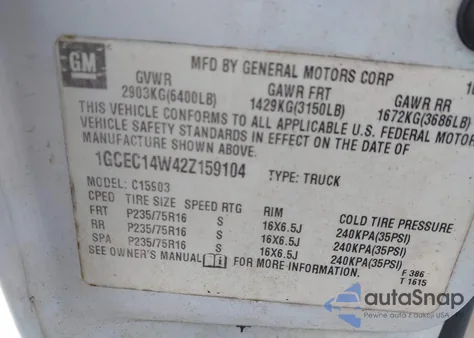 2002 Chevrolet Silverado 1500 z USA, uszkodzony, nr VIN 1GCEC14W42Z159104